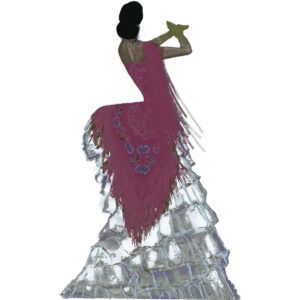 Print. Ilustración Gitana espíritu con Mantón de Manila fucsia.