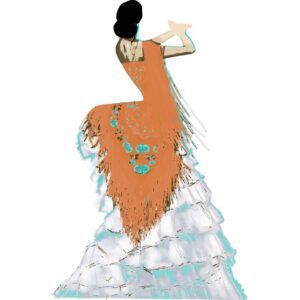Print. Ilustración Gitana espíritu con Mantón de Manila naranja.