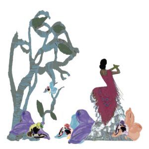 Print. Ilustración Olivo Gitana y Orquídea